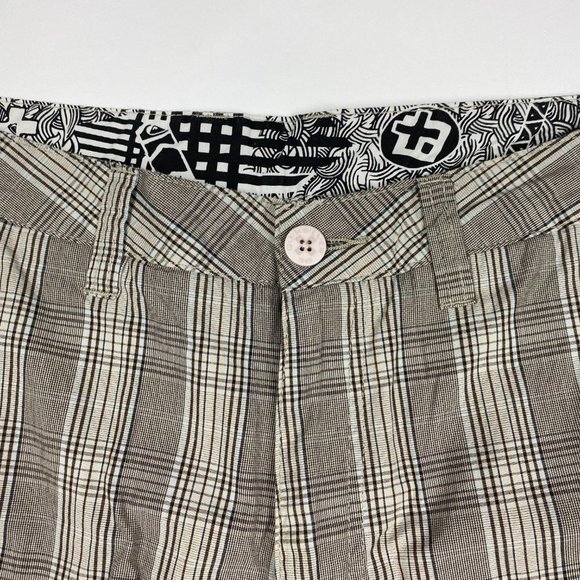 Quiksilver Shorts Mens 32 Cotton Brown Check Plaid Chino Golf Bermuda - Picture 3 of 11
